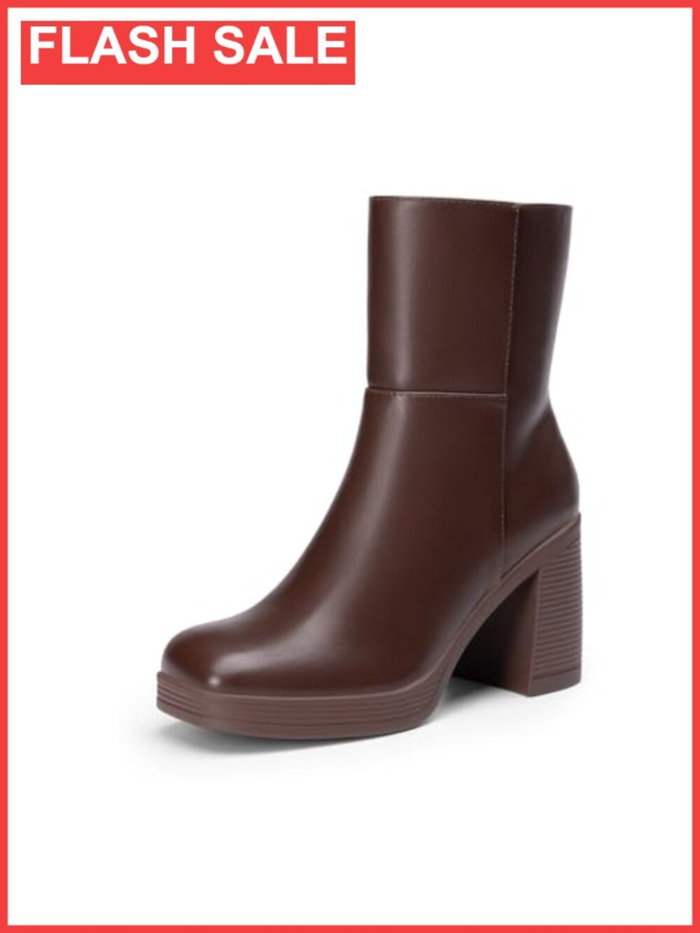 Platform Gogo Ankle Boots Chunky High Heel Faux Leather Zip Booties